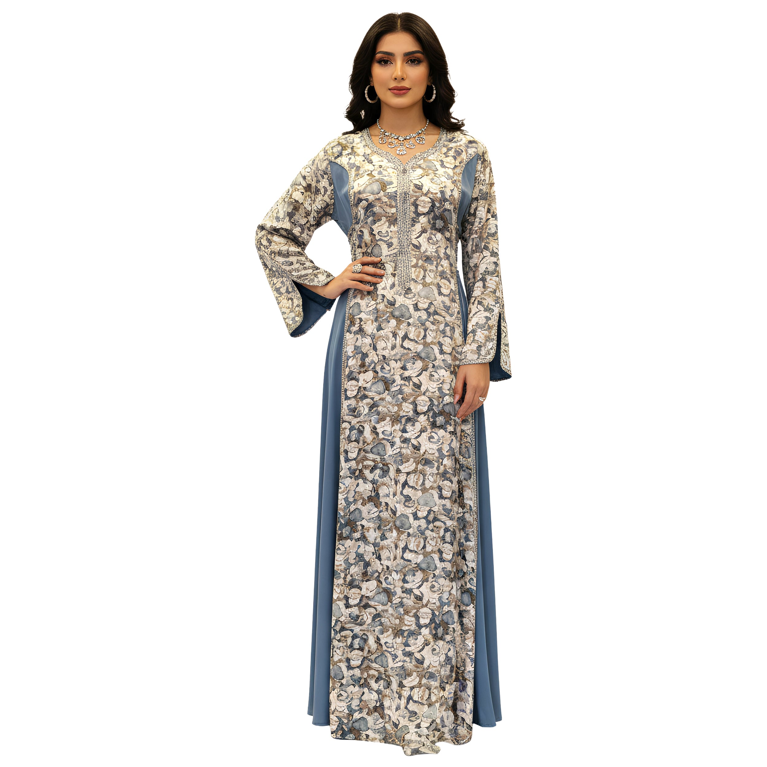 Baby Silk Indonesia Kaftan Abaya with Armani Satin & Stone Lace Detailing – Armaz Fashion