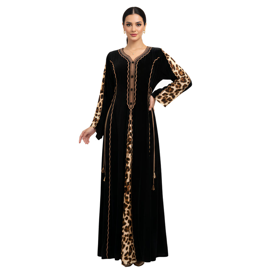 Velvet Kaftan Abaya with Baby Silk Armani Panels & Handwork Embroidery – Armaz Fashion