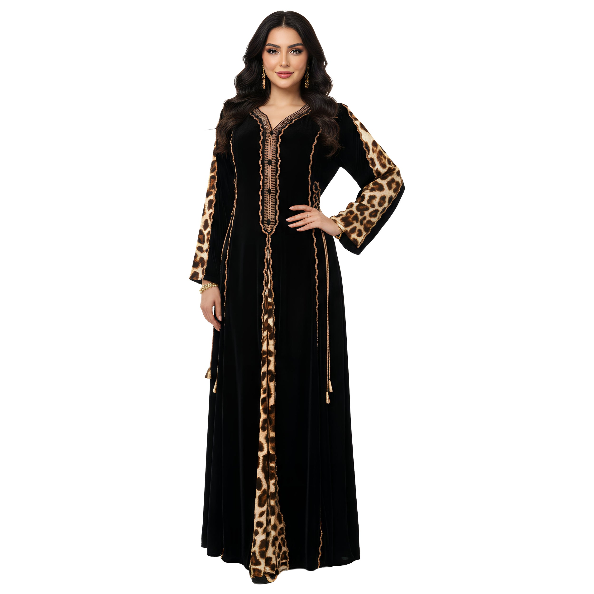 Velvet Kaftan Abaya with Baby Silk Armani Panels & Handwork Embroidery – Armaz Fashion