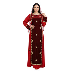 Red & Maroon Velvet Kaftan Abaya with Satin Armani Inner & Handwork Embroidery – Armaz Fashion