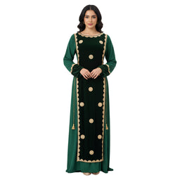 Green & Dark Emerald Velvet Kaftan Abaya with Satin Armani Inner & Handwork Embroidery – Armaz Fashion