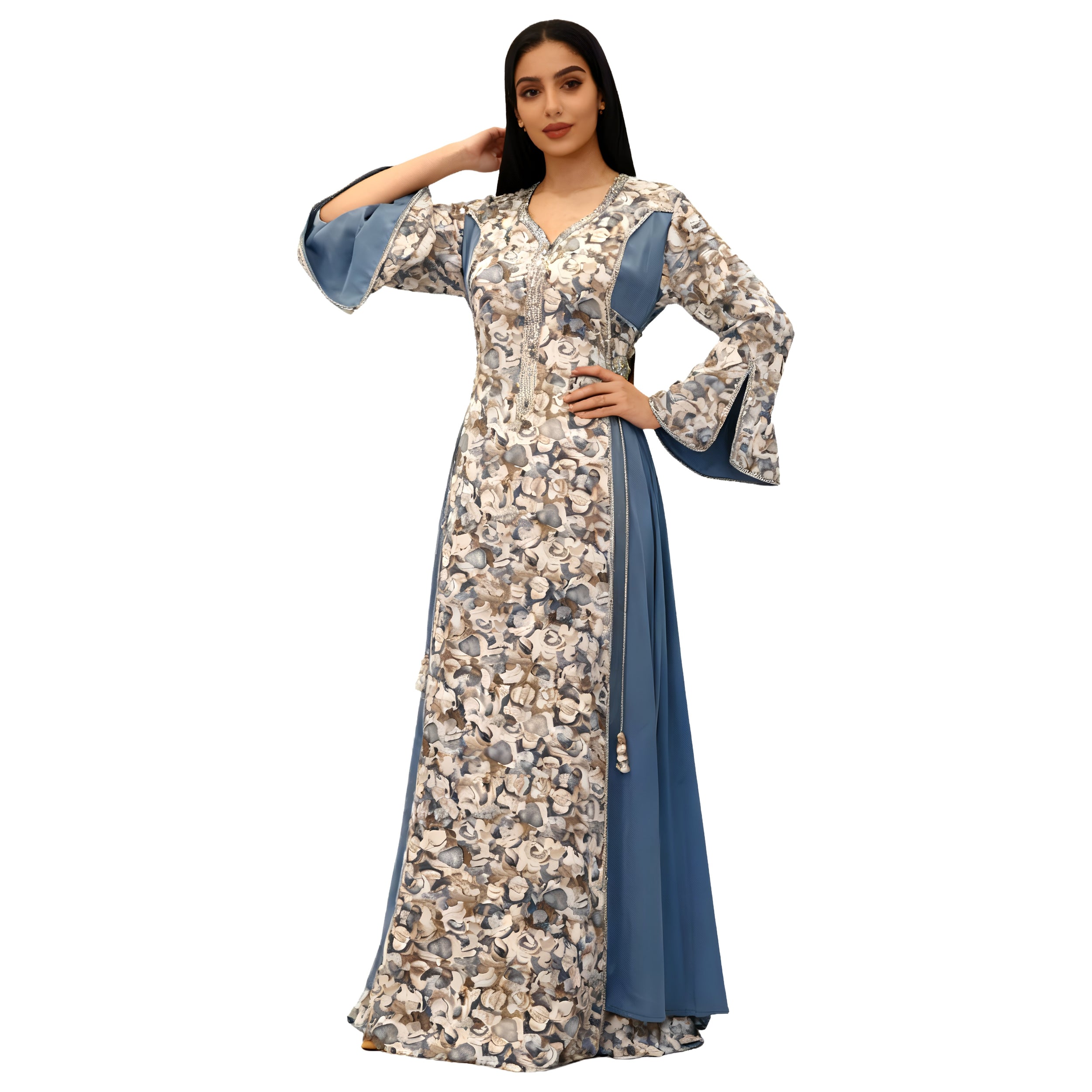 Baby Silk Indonesia Kaftan Abaya with Armani Satin & Stone Lace Detailing – Armaz Fashion